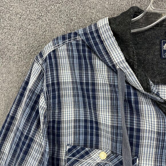 American Rag Cie Shirt Mens Extra Large Blue Plaid‎ Hooded Button Down Cotton - Picture 4 of 16